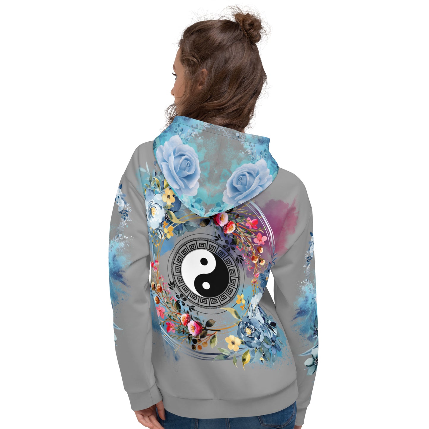 Gray-Blue Floral Hoodie