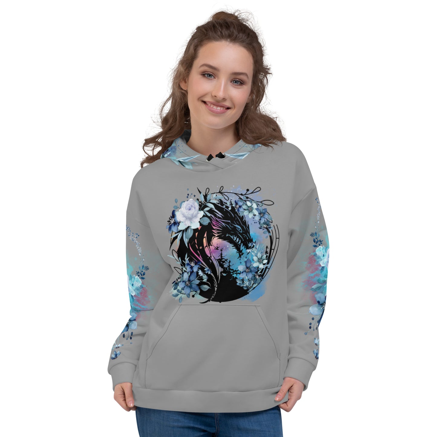 Gray-Blue Floral Hoodie