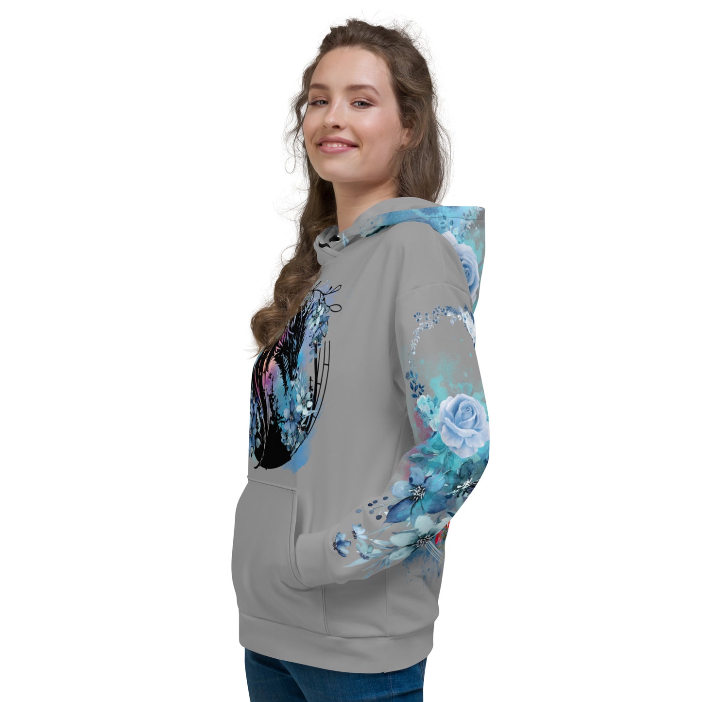 Gray-Blue Floral Hoodie